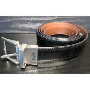 Chaps Black/Brown Reversible Casual Leather Belt Men's Sz 42 Chrome Buckle 51"